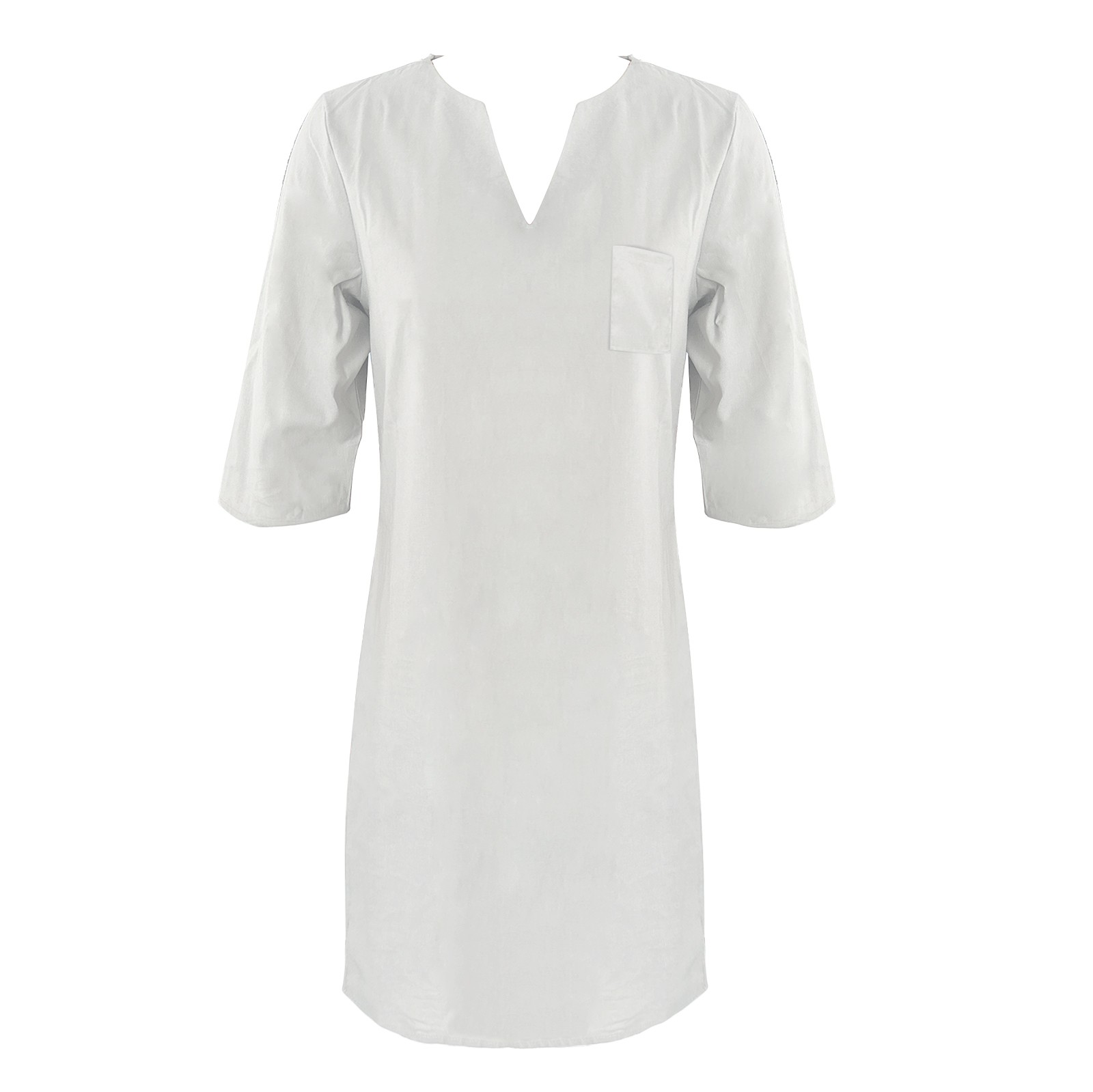 thumbnail image 4 of Mini vestido estampado con cuello en V y manga media para mujer - Algodón/lino, estilo informal/vacacional, primavera/otoño, lavado a mano/a máquina con programa delicado, tallas asiáticas reales, 4 of 4